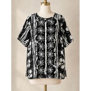 HILO HATTIE Tropical Button Up Blouse Boxy Top 1X Hawaiian Resort Vacation Luau